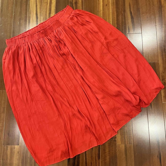 GAP Red Skirt Midi Flowy Pleated Elastic Waist Band Knee Length Holiday Size XL - Picture 1 of 7